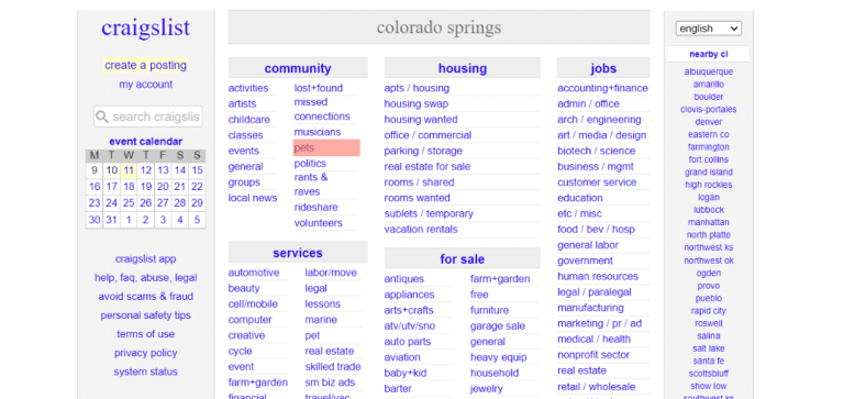 Craigslist pets Colorado Springs