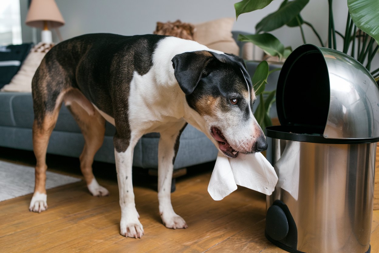 dog eating sanitary napkin